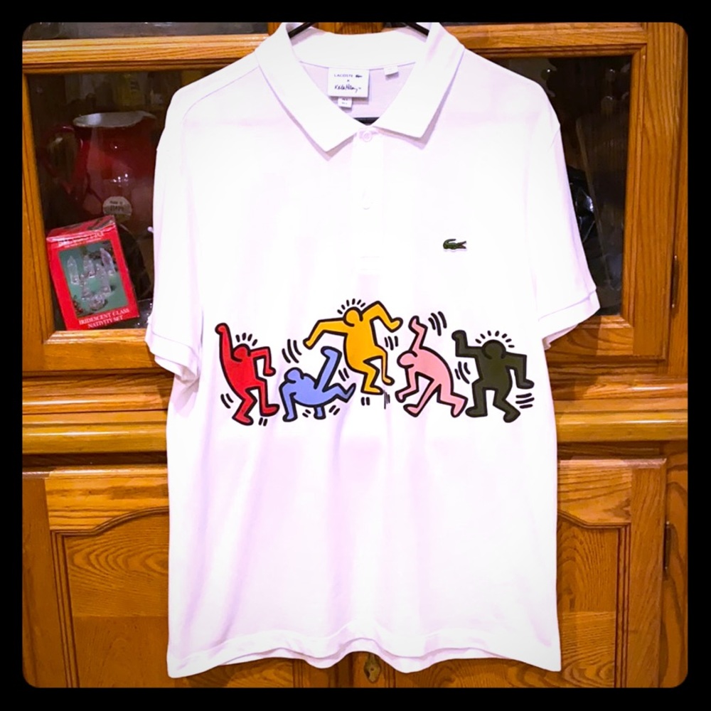 LACOSTE X KEITH HARING polo shirt WHITE Sz L STEAL